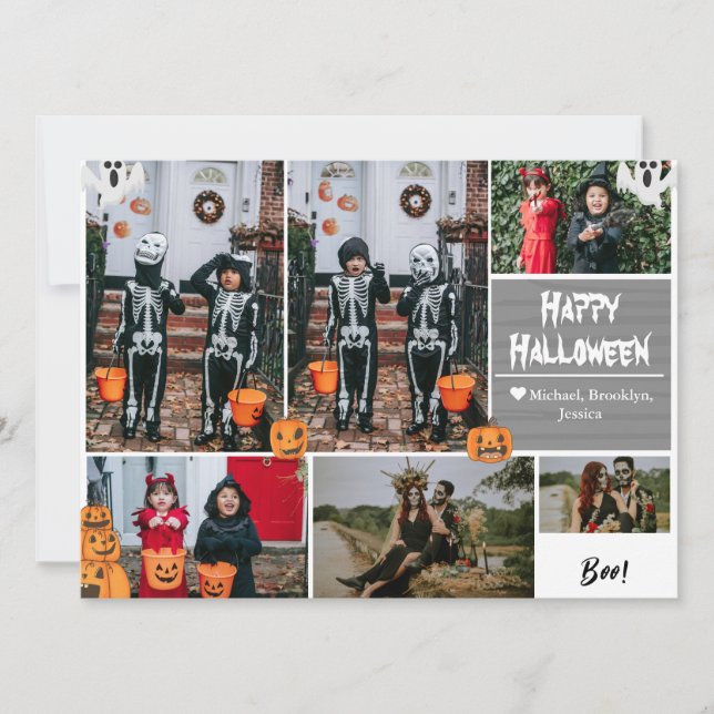 Enkel Modern Glad Halloween fotofamilj collage Julkort (Framsida)