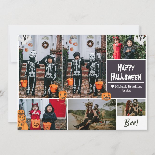 Enkel Modern Glad Halloween fotofamilj collage Julkort (Framsida)