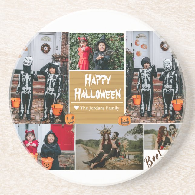 Enkel Modern Glad Halloween fotofamilj collage Underlägg (Framsidan)