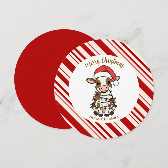 Enkel modern glad jul kalv Ko OX mönster Inbjudningar (Fram/baksida)