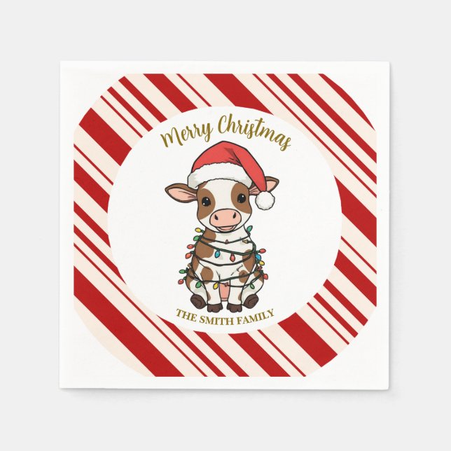 Enkel modern glad jul kalv Ko OX mönster Pappersservett (Framsidan)