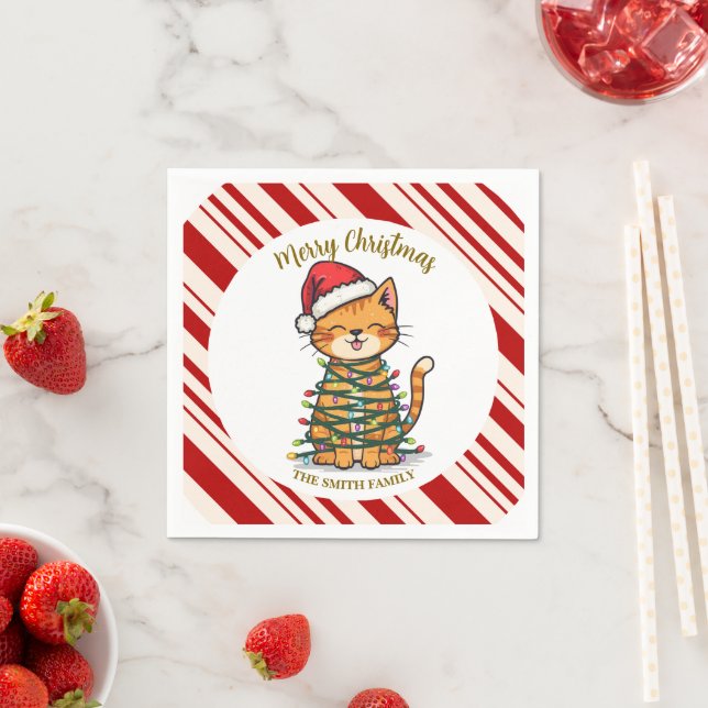 Enkel modern glad jul katt CatMAS-mönster Pappersservett (Insitu)