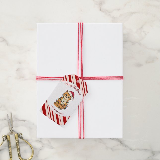 Enkel modern glad jul katt CatMAS-mönster Presentetikett (Med Snöre)