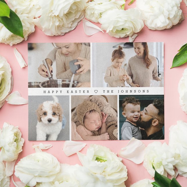 Enkel Modern Glad påsk-familjens fotosamling Julkort (Simple modern family photo collage easter holiday card.)