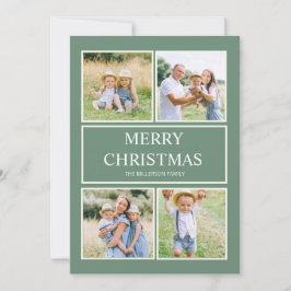 Enkel Modern God Jul 4 Familjefoto Grön Julkort