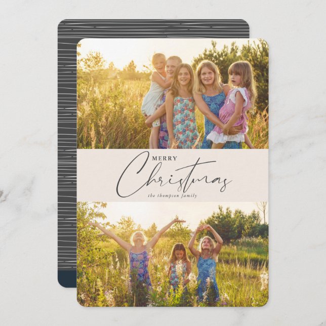 Enkel Modern God jul Grått-skriptfoto Julkort (Fram/baksida)