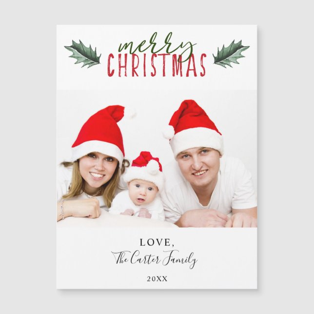 Enkel Modern God jul Holly-vattenfärg (Framsida)