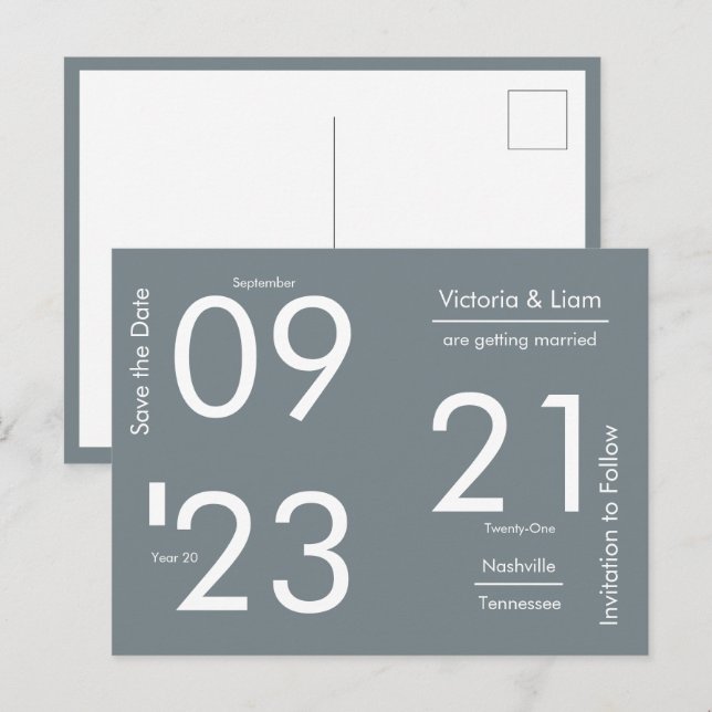 Enkel Modern Grå Typografi Spara datumet  Annonser Meddelande Vykort (Fram/baksida)