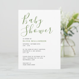Enkel Modern Grön & Vit Bebis Shower Inbjudningar