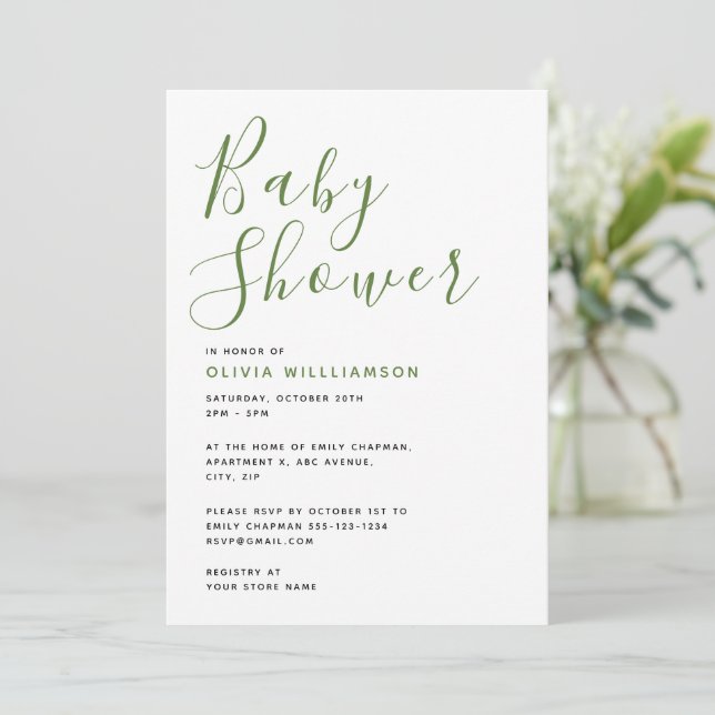 Enkel Modern Grön & Vit Bebis Shower Inbjudningar (Stående Fram)