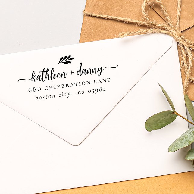 Enkel Modern Grönska Bröllopsadress Stämpel (Simple Modern Greenery Couple's Wedding Address Rubber Stamp)