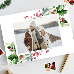 Enkel Modern Grönt i julklapp Vita ett foto Julkort