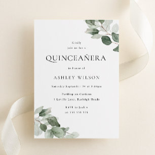 Enkel modern Grönt Löv Quinceanera 15:e födelsedag Inbjudningar