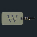 Enkel Modern Grönt Monogram Namn Bagagebricka<br><div class="desc">Enkel,  modern monogramdesign i oliv grönt bakgrund.</div>