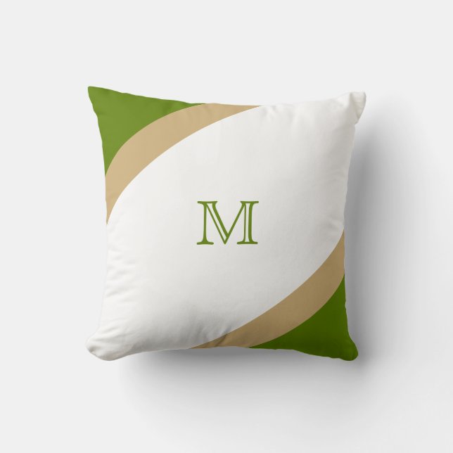 Enkel modern Grönt och brunt moget monogram Kudde (Framsida)