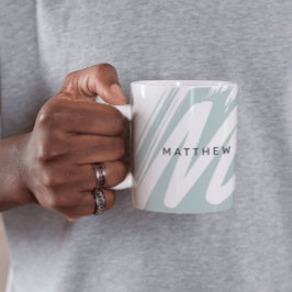 Enkel Modern Grönt och vit  för Initial & Namn Kaffemugg