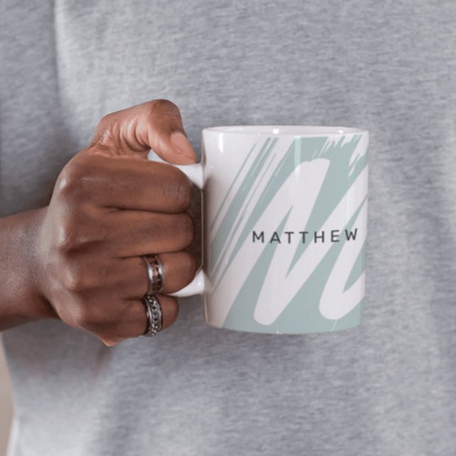 Enkel Modern Grönt och vit  för Initial & Namn Kaffemugg (Skapare uppladdad)