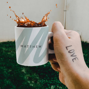 Enkel Modern Grönt och vit för Initial & Namn Kaffemugg