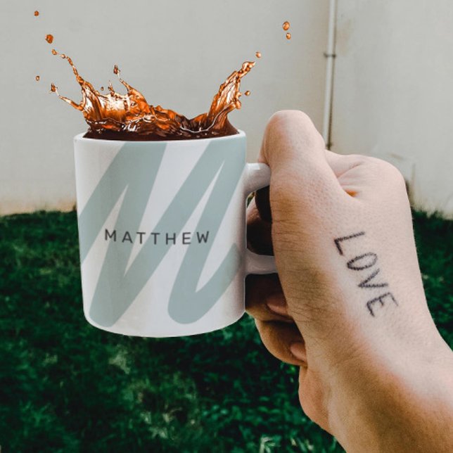 Enkel Modern Grönt och vit  för Initial & Namn Kaffemugg (Skapare uppladdad)