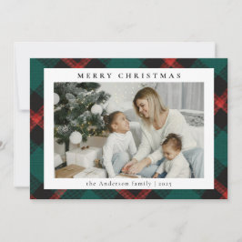 Enkel modern Grönt Tartan Play | Fotojul Julkort