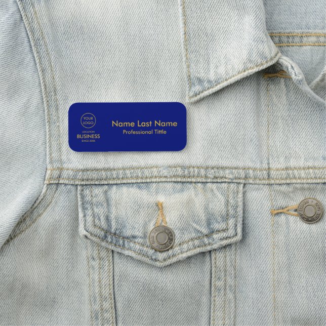 Enkel Modern Guld Business Logotyp Blue Namnbricka (På plats)