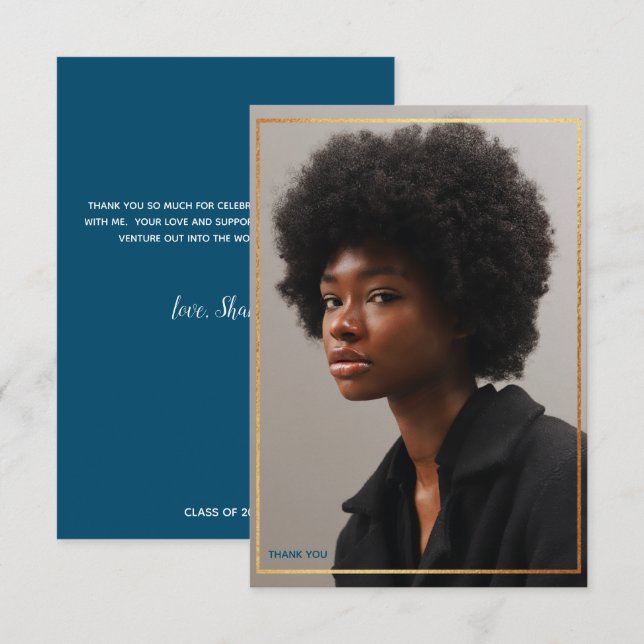 Enkel Modern Guld Gräns Studenten Tack Inv. Inbjudningar (Fram/baksida)
