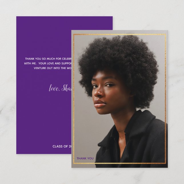 Enkel Modern Guld Gräns Studenten Tack Inv. Inbjudningar (Fram/baksida)