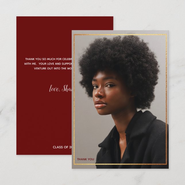 Enkel Modern Guld Kant Examen Tacksamhet Inbjudan (Fram/baksida)