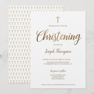 Enkel Modern Guld Kor-pojke Christening Inbjudningar