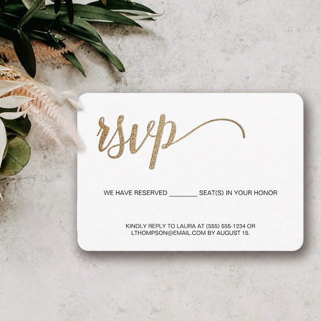 Enkel Modern Guld RSVP ej postning Reserverad plat OSA Kort (Modern elegant gold RSVP email phone Response)