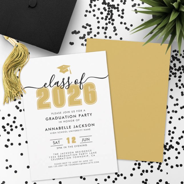 Enkel Modern Guld Studentfest Inbjudningar (Simple Modern Gold Graduation Party Invitation)