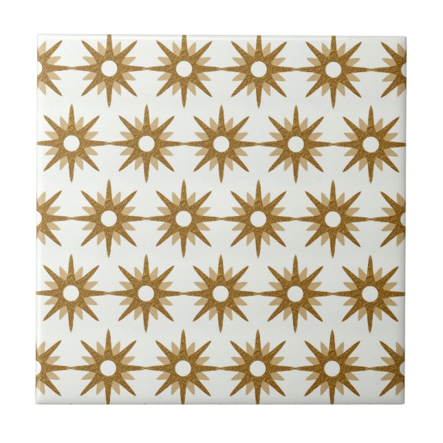 Enkel modern Guld White Starburst Mönster Kakelplatta (Framsidan)