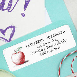 Enkel Modern Hand plockade Red Apple School-lärare Returadress Etikett