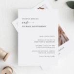 Enkel Modern handskriftsfoto Bröllop Inbjudningar<br><div class="desc">Den här moderna minimalistiska bröllopsinbjudan har en elegant och ren design, perfekt för att tillkännage din speciella dag med sofistikering. På framsidan visas de viktigaste detaljerna i bröllop, medan baksidan har en fantastisk bild av paret lycklig av hög kvalitet. Den här personliga beröringen lägger till en extra lagrar av känslor...</div>
