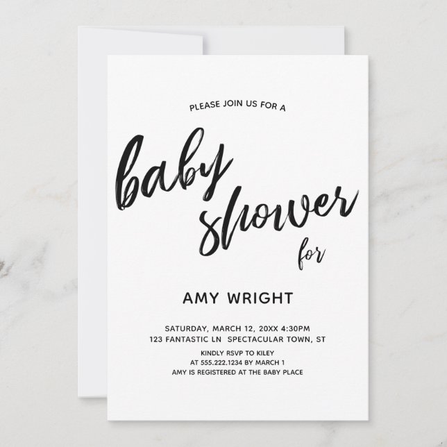Enkel, modern handskriven baby shower-inbjudan inbjudningar (Framsida)
