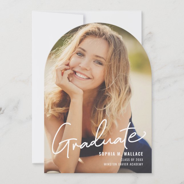 Enkel, modern, handskriven Student-fotofil Inbjudningar (Framsida)