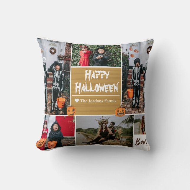 Enkel Modern Happy halloween-fotofamiljesamling Kudde (Framsida)