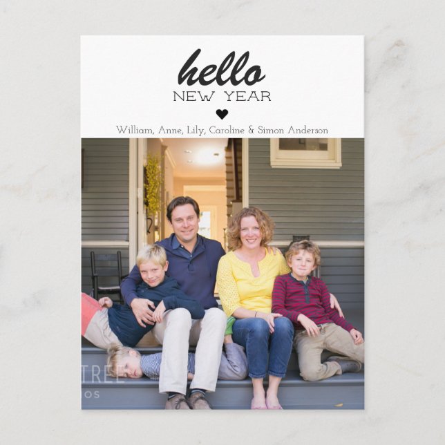 Enkel Modern Hej Gott nytt år Heart Photo Vykort (Framsida)