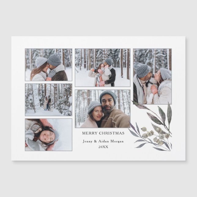 Enkel Modern Helgdag Watercolor Greenery 6-Photo (Framsida)