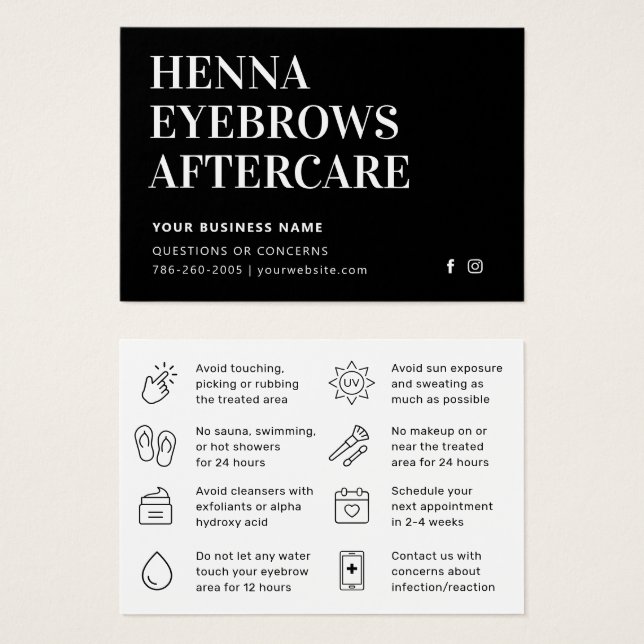 Enkel Modern Henna Brows-rådgivning om eftervårdko Visitkort (Framsida & baksida)