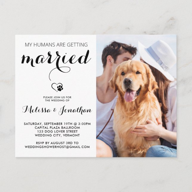 Enkel Modern Hund Photo Personlig Pet Bröllop Inbjudan Vykort (Framsida)