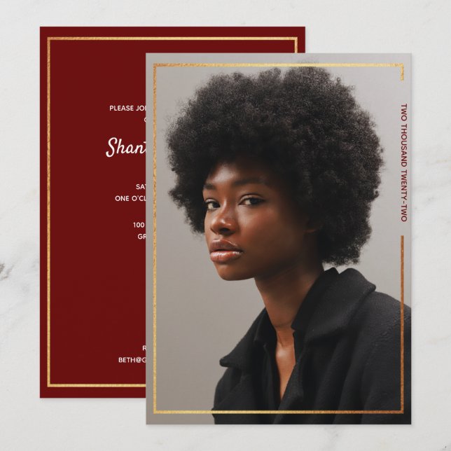 Enkel Modern inbjudan till Studenten Guld Gräns (Fram/baksida)