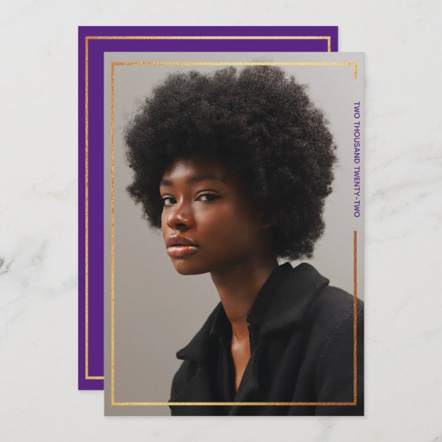 Enkel Modern inbjudan till Studenten Guld Gräns (Fram/baksida)