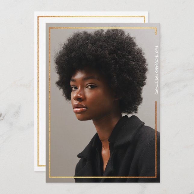 Enkel Modern inbjudan till Studenten Guld Gräns (Fram/baksida)