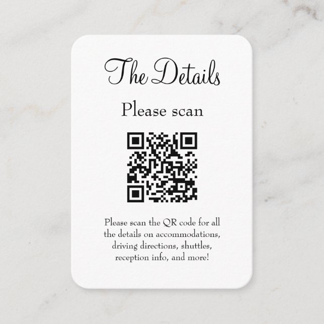 Enkel, modern information om vita Bröllop med QR-k Tilläggskort (Framsida)