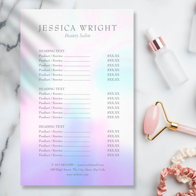 Enkel Modern Iridescent Salongtjänstmeny Flygblad (Skapare uppladdad)