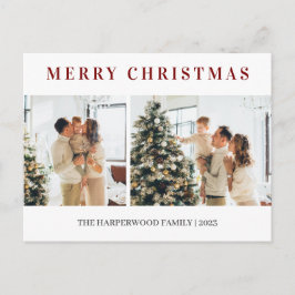 Enkel Modern Jul Familj Två Foto Helg Vykort