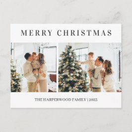 Enkel Modern Jul Familj Två Foto Helg Vykort