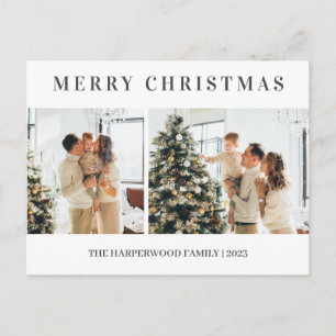 Enkel Modern Jul Familj Två Foto Helg Vykort