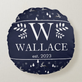 Enkel modern julmonogram nygift foto rund kudde